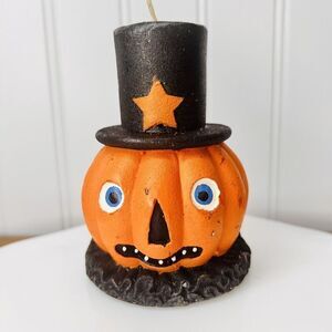 Vintage 50s Gurley Novelty Co.  Jack O Lantern With Black Hat Candle UNBURNED